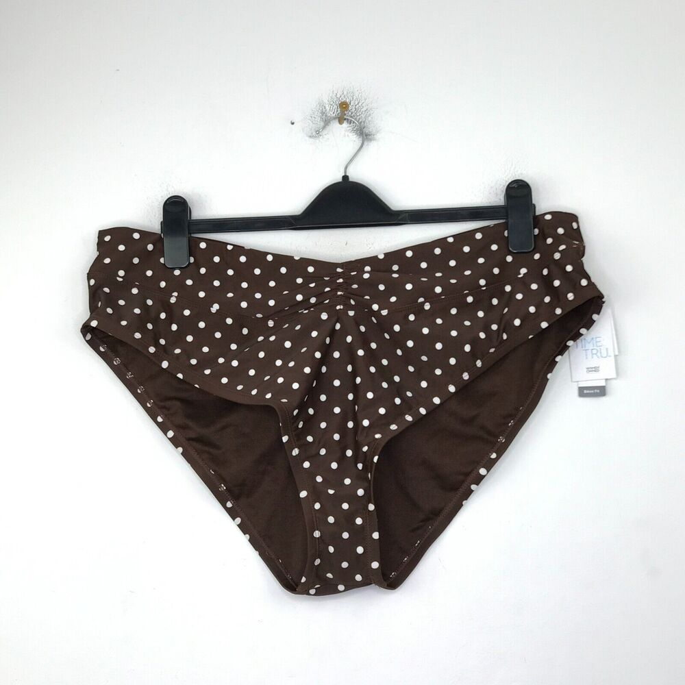 Time And Tru Women's 2X Bikini Bottom Brown Polka Dot V Front High Rise NWT BY14